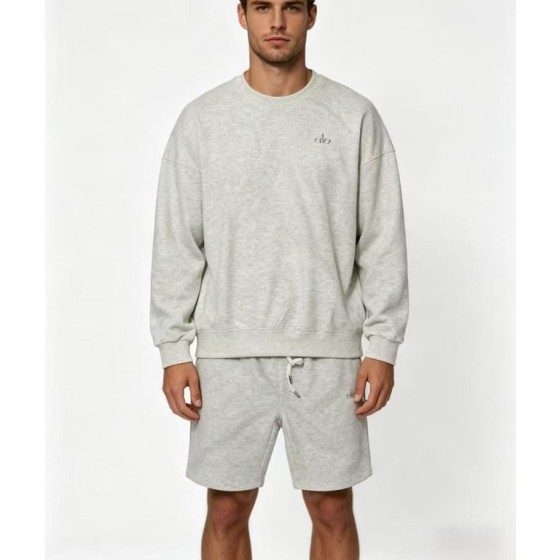Men's ALO Crew Neck Shorts Suit (White/Gray)
