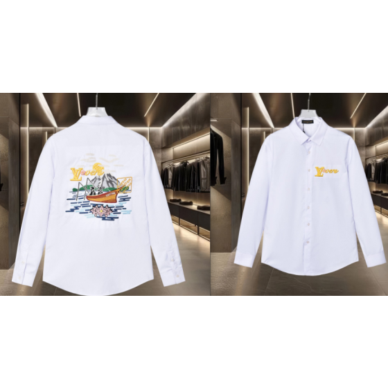 Louis Vuitton heavy embroidery colorful ocean sailboat cloud logo angler landscape embroidered long-sleeved shirt