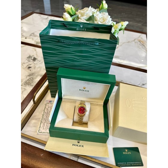 Rolex Datejust Red Dial Yellow Gold Jubilee Bracelet