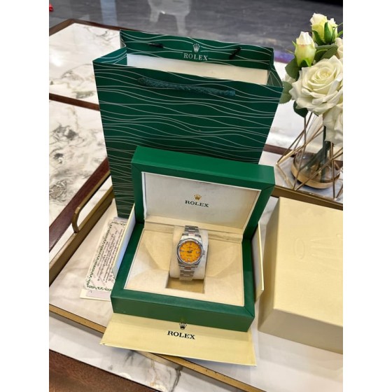 Rolex Oyster Perpetual Yellow Dial Steel Bracelet