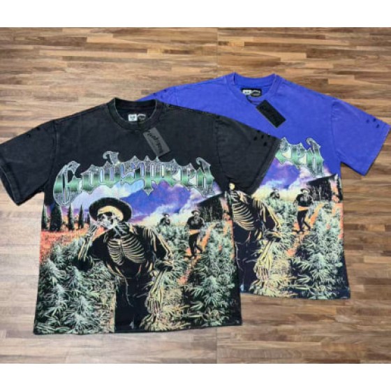 Godspeed American rock street style washed retro short-sleeved T-shirt