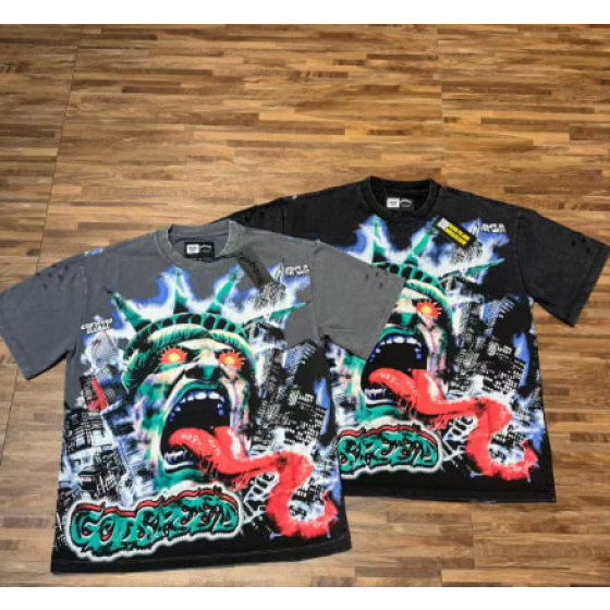 Godspeed American rock street style washed retro short-sleeved T-shirt