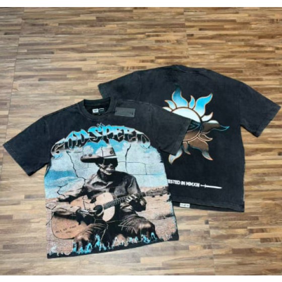 Godspeed American rock street style washed retro short-sleeved T-shirt