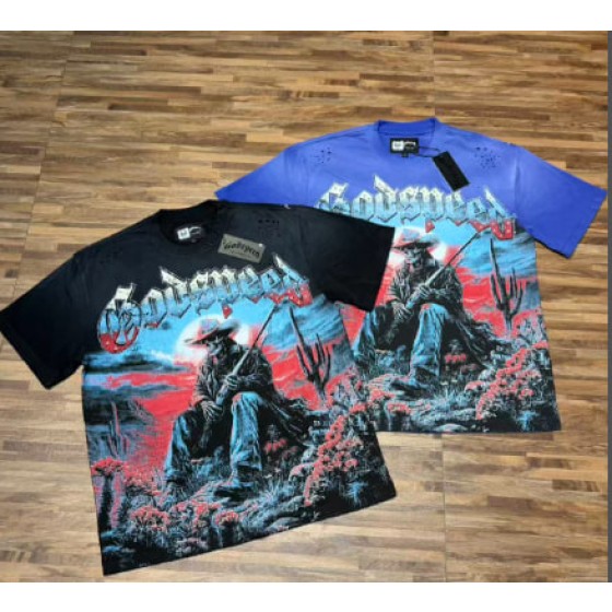 Godspeed American rock street style washed retro short-sleeved T-shirt