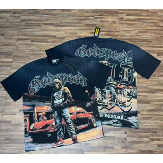 Godspeed American rock street style washed retro short-sleeved T-shirt