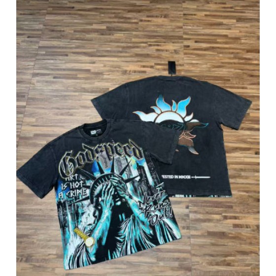 Godspeed American rock street style washed retro short-sleeved T-shirt
