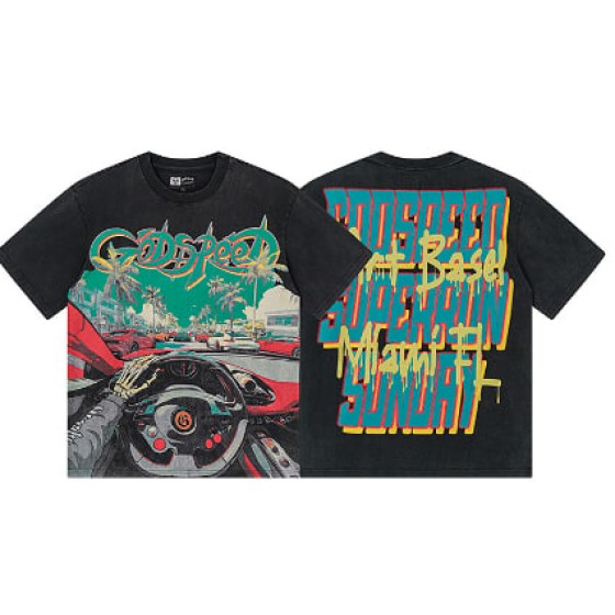 Godspeed American Trendy Rock Street Retro Loose Printed Pure Cotton Short-Sleeve T-Shirt