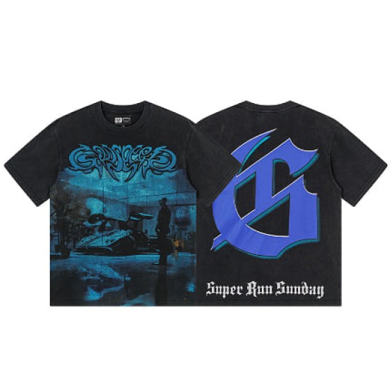 Godspeed American Street Style Retro Washed Distressed Printed Pure Cotton Short-Sleeve