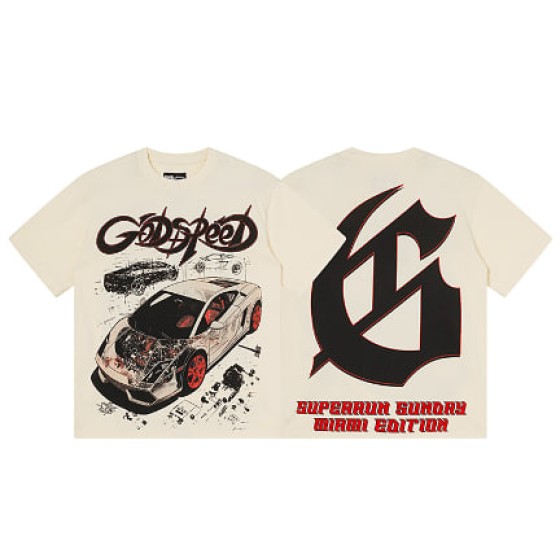 Godspeed American Trendy Rock Street Retro Loose Printed Pure Cotton Short-Sleeve T-Shirt