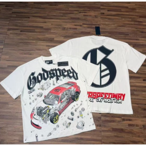 Godspeed American rock street style washed retro short-sleeved T-shirt
