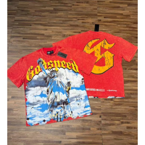 Godspeed American rock street style washed retro short-sleeved T-shirt
