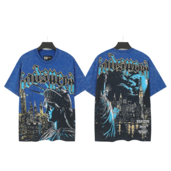Godspeed American rock street style washed retro short-sleeved T-shirt