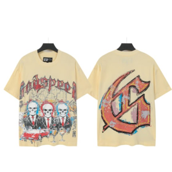 Godspeed American rock street style washed retro short-sleeved T-shirt