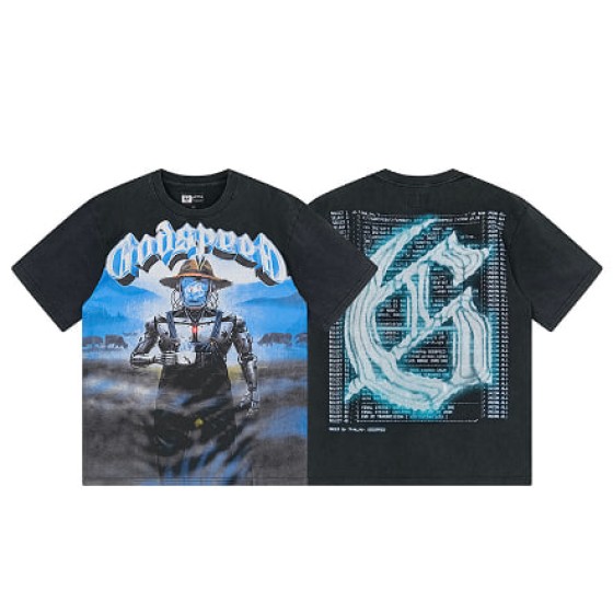 Godspeed American rock street style washed retro short-sleeved T-shirt