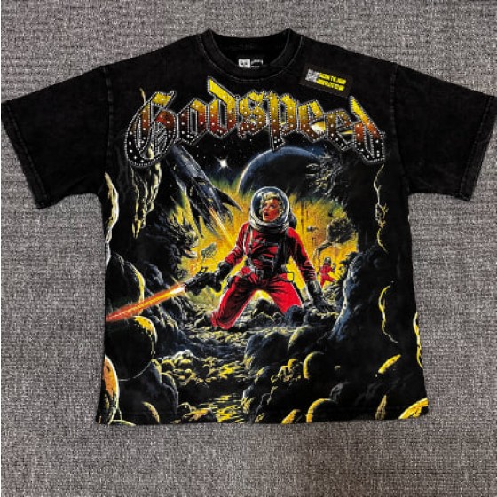 Godspeed American rock street style washed retro short-sleeved T-shirt