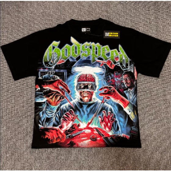 Godspeed American rock street style washed retro short-sleeved T-shirt