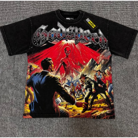 Godspeed American rock street style washed retro short-sleeved T-shirt