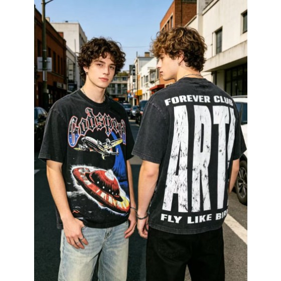Godspeed American rock street style washed retro short-sleeved T-shirt