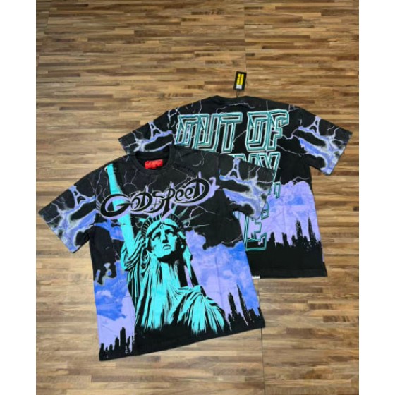 Godspeed American rock street style washed retro short-sleeved T-shirt