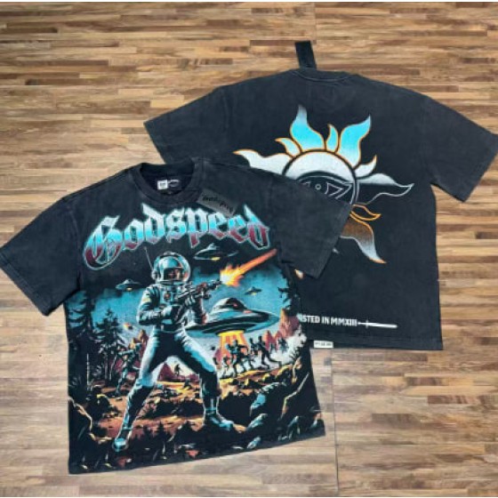 Godspeed American rock street style washed retro short-sleeved T-shirt