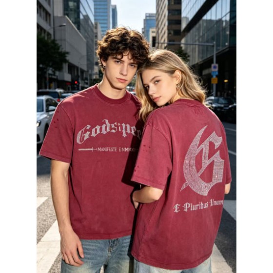 Godspeed American rock street style washed retro short-sleeved T-shirt
