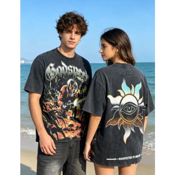 Godspeed American rock street style washed retro short-sleeved T-shirt