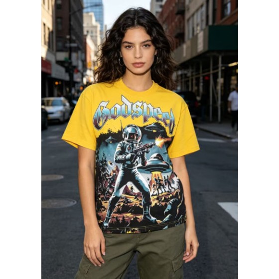 Godspeed American rock street style washed retro short-sleeved T-shirt