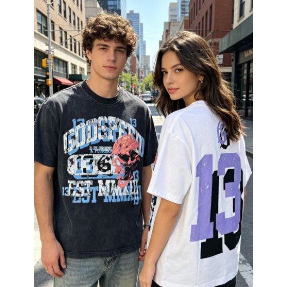 Godspeed American rock street style washed retro short-sleeved T-shirt