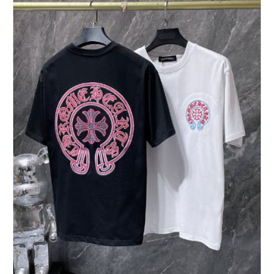 Chrome Hearts Pink Crystal Horseshoe Tee