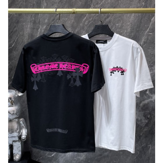 Chrome Hearts Pink Gothic Scroll Cross Tee